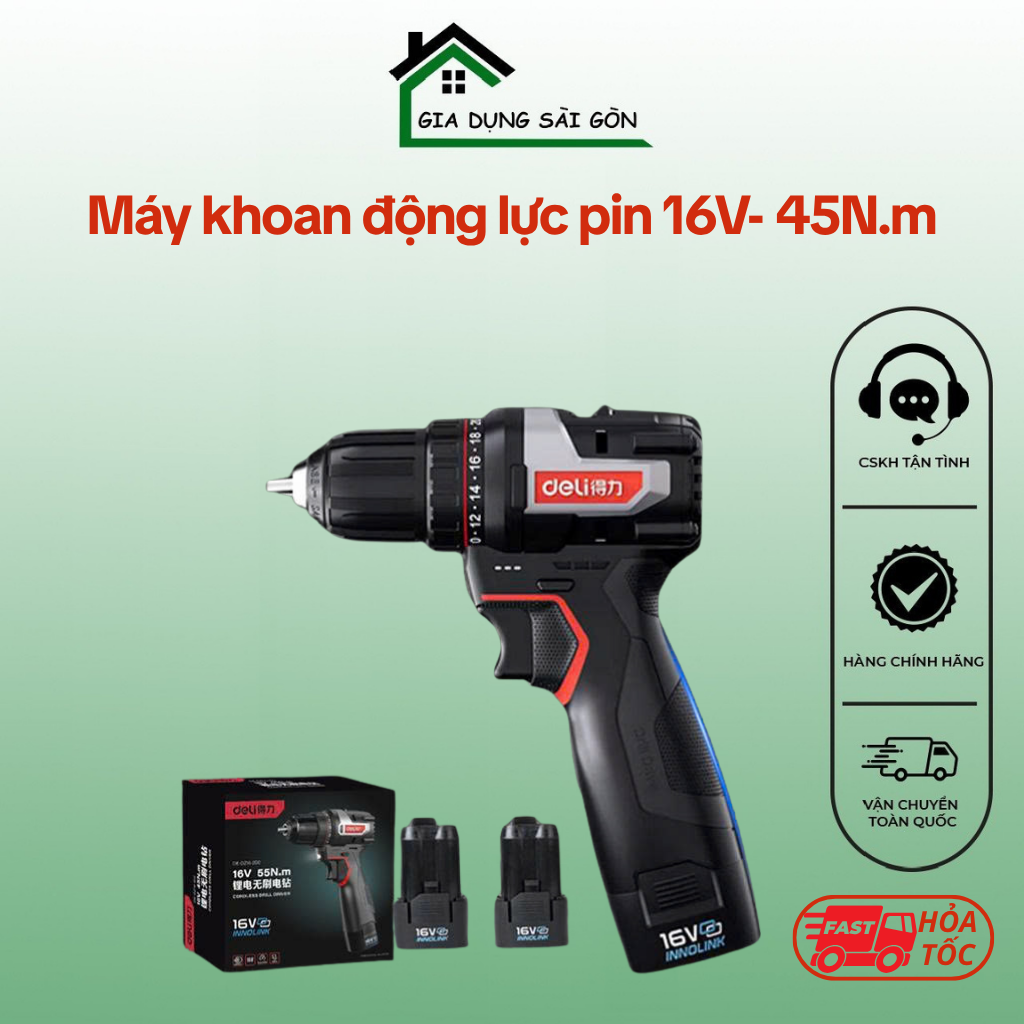Máy khoan động lực pin 16V- 45N.m