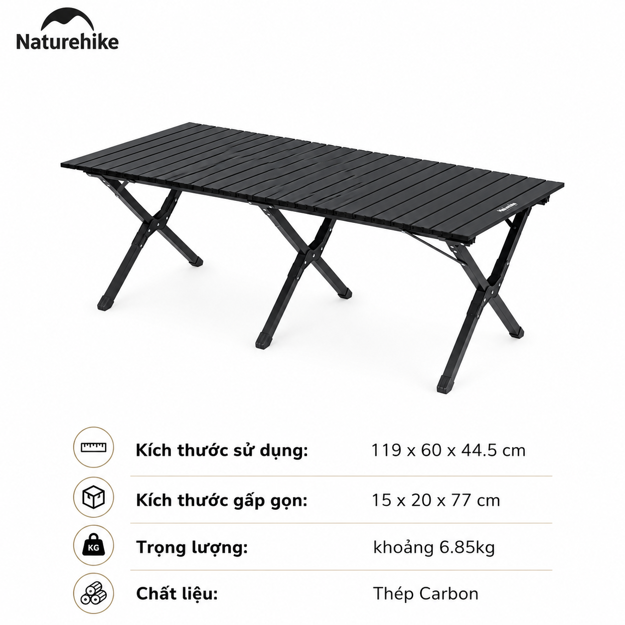 Naturehike CNK2550JJ018 – Bàn cắm trại đa năng, tiện lợi - Đen L