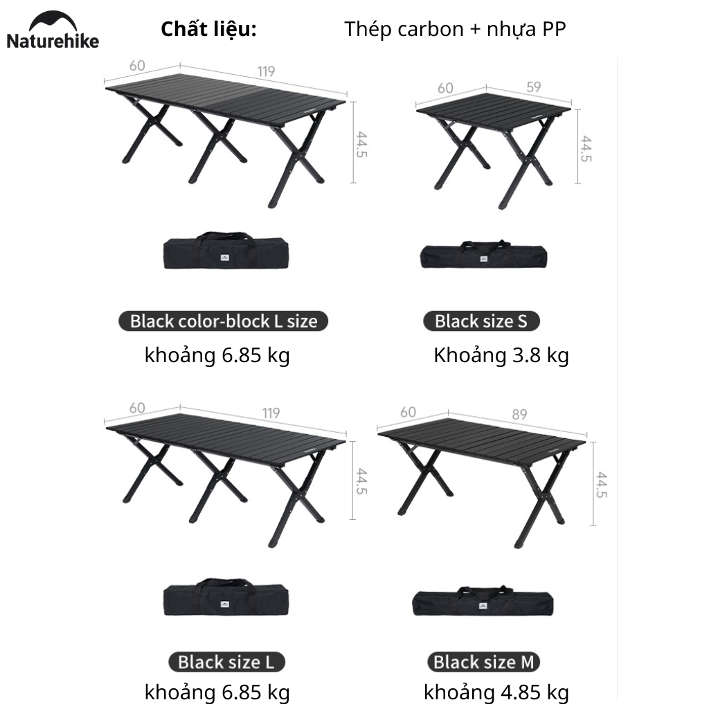 Naturehike CNK2550JJ018 – Bàn cắm trại đa năng, tiện lợi - Đen S
