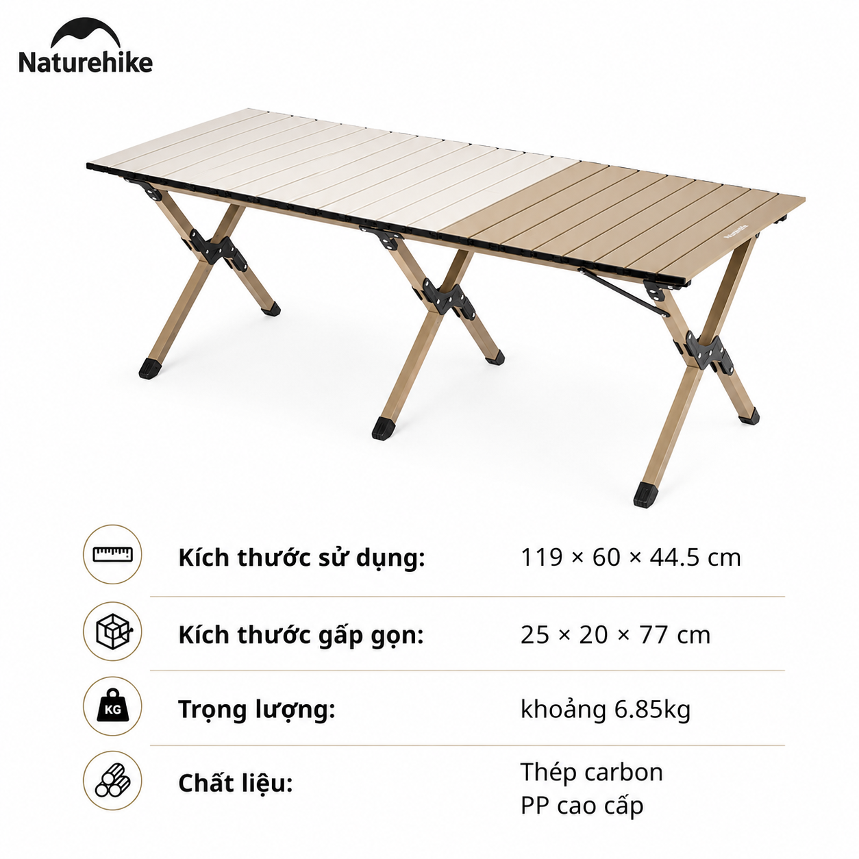 Naturehike CNK2550JJ018 – Bàn cắm trại đa năng, tiện lợi - Khaki đa màu L