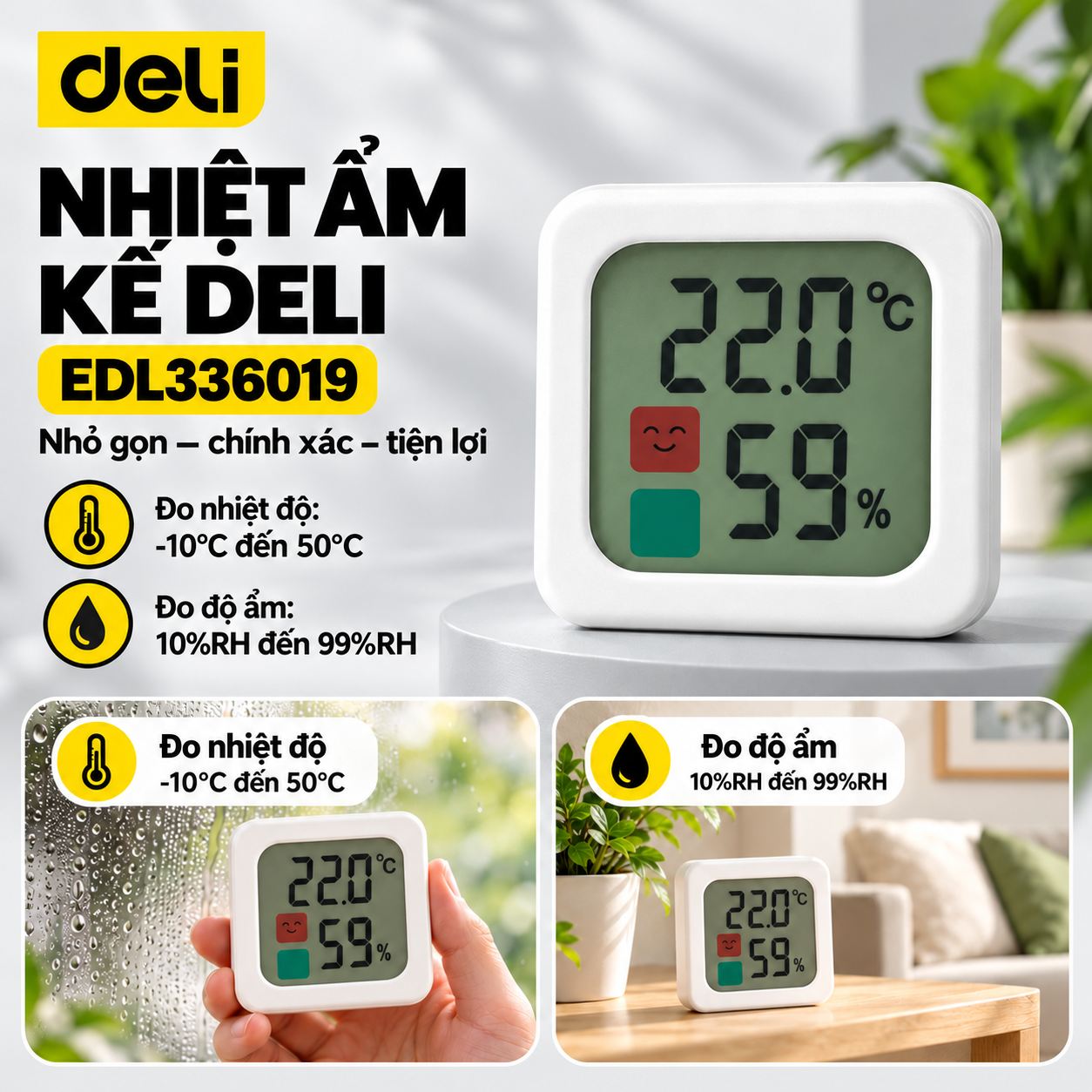 Nhiệt Ẩm Kế Deli -10~50 độ C