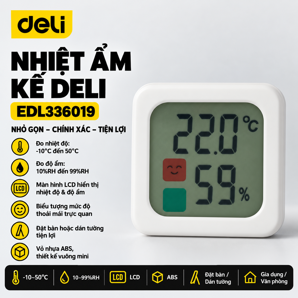 Nhiệt Ẩm Kế Deli -10~50 độ C