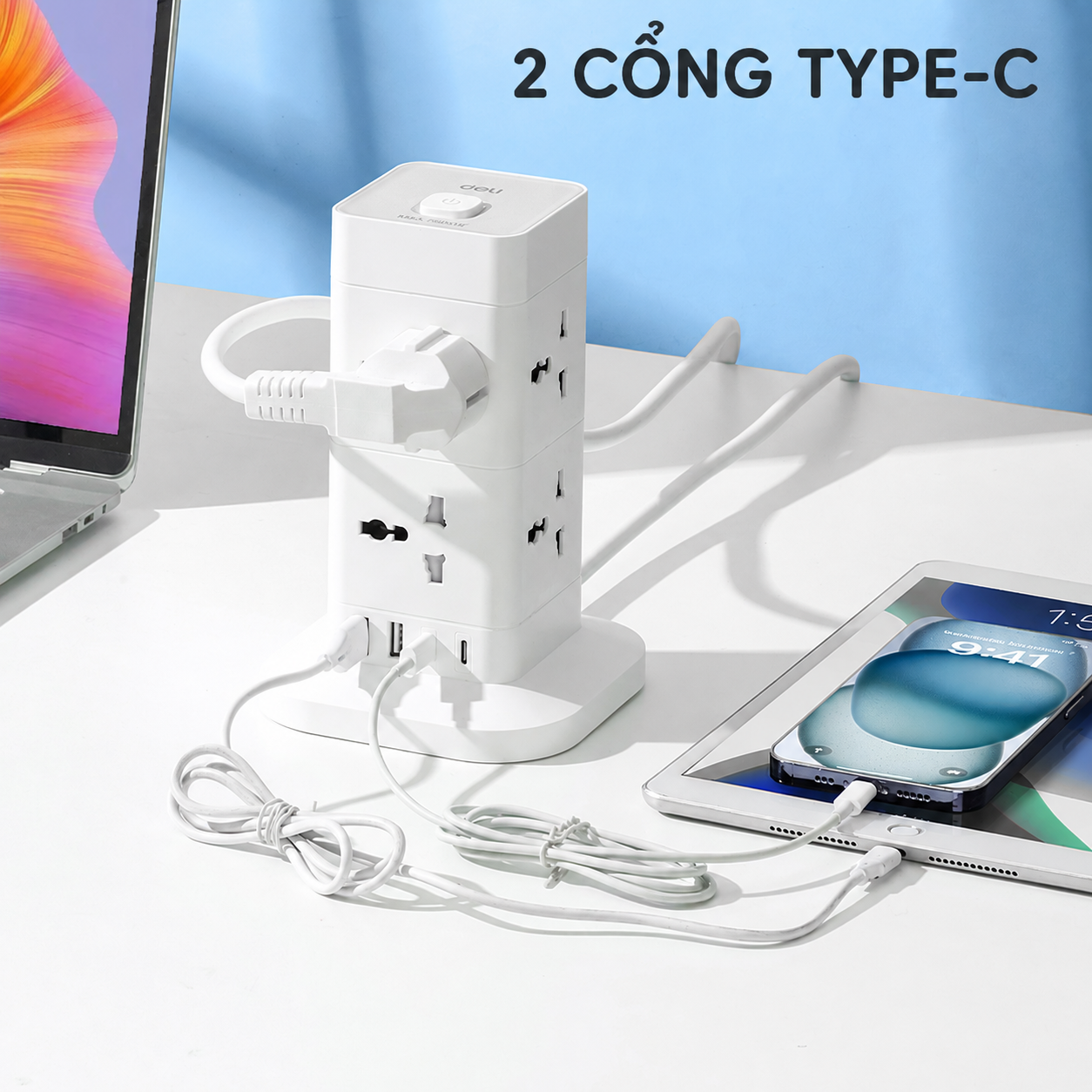 Ổ cắm điện lập phương_12 ổ+2A2C+4m C