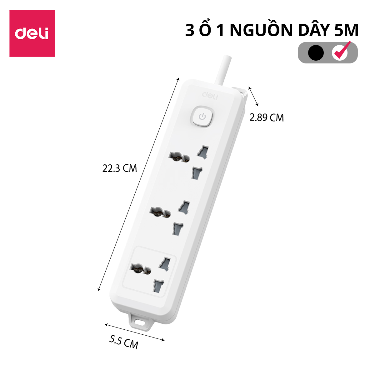 Ổ điện đa năng_3 ổ_5m_Trắng C