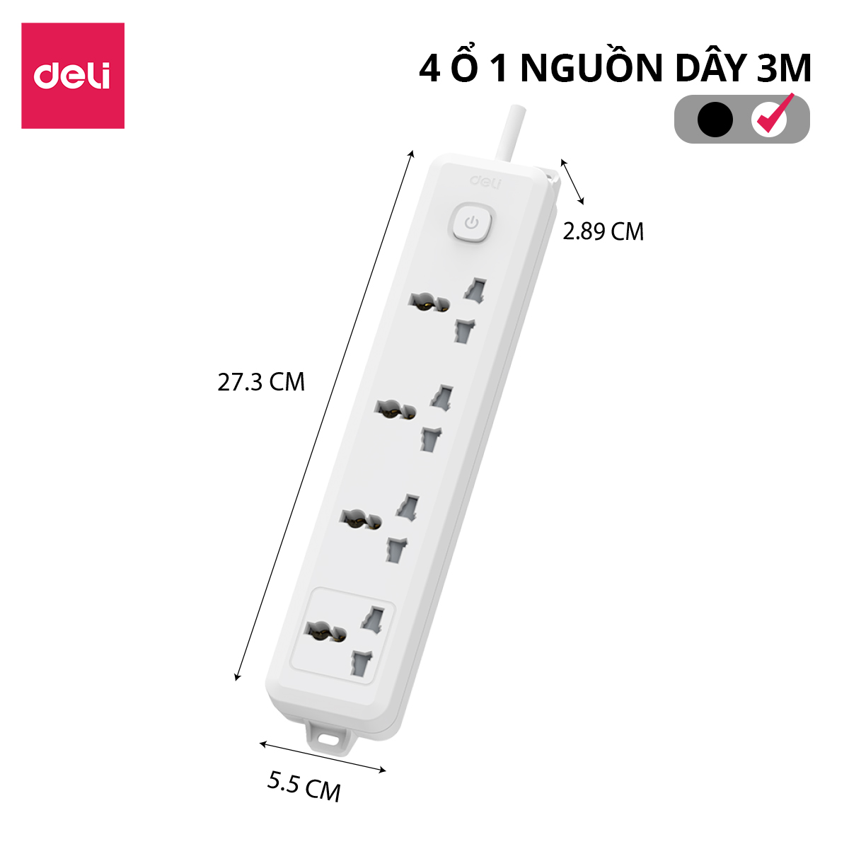 Ổ điện đa năng_4 ổ_3m_Trắng C