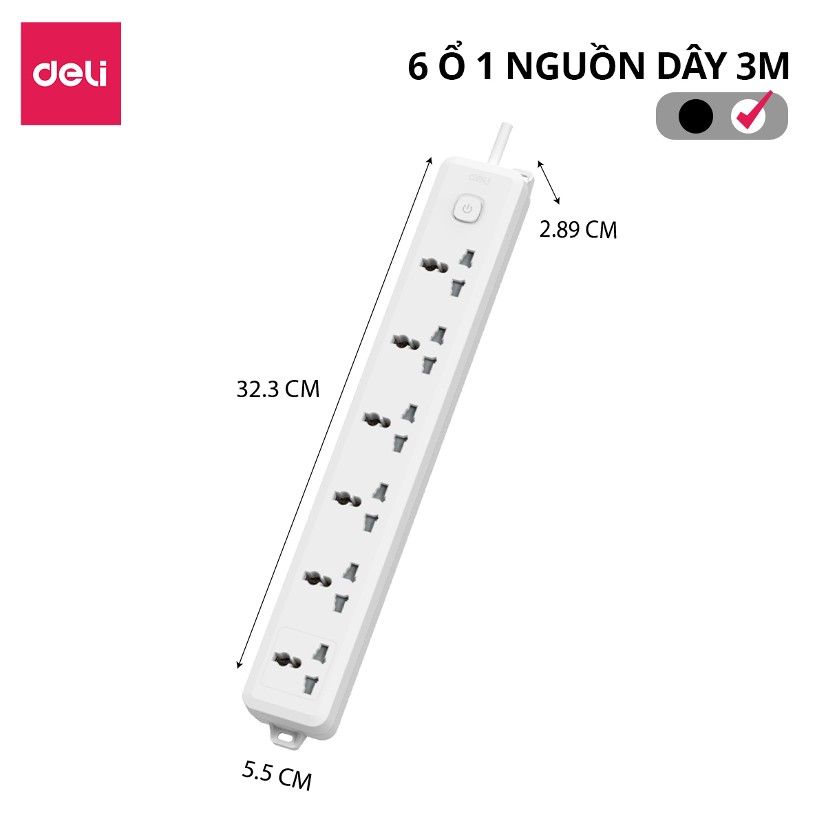 Ổ điện đa năng_6 ổ cắm_3m_Trắng C