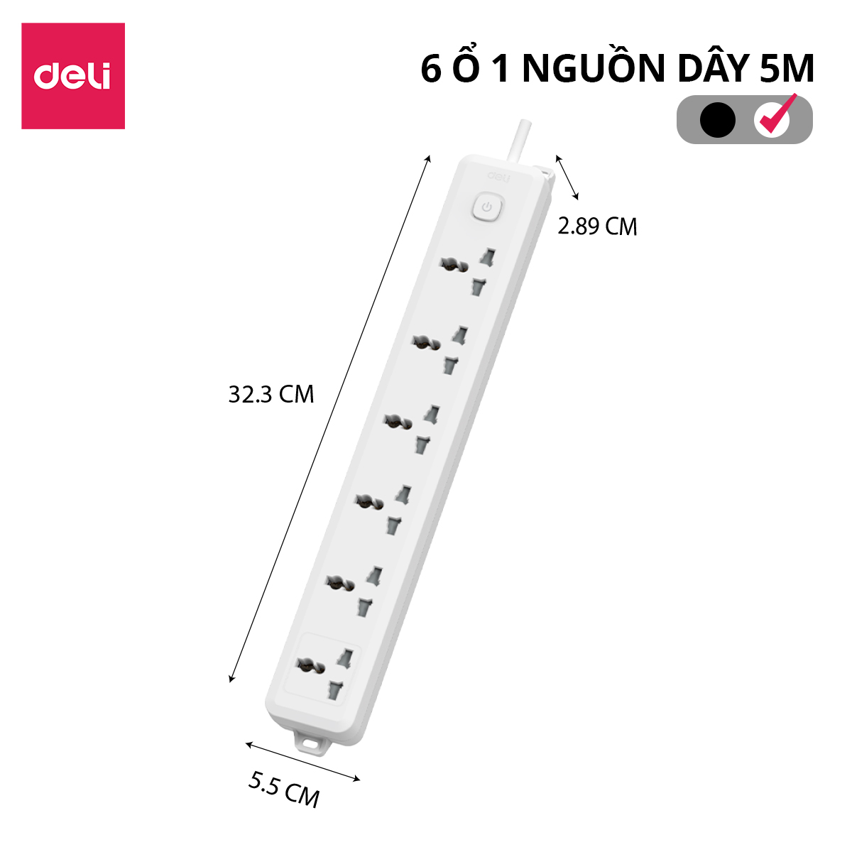 Ổ điện đa năng_6 ổ_5m_Trắng C