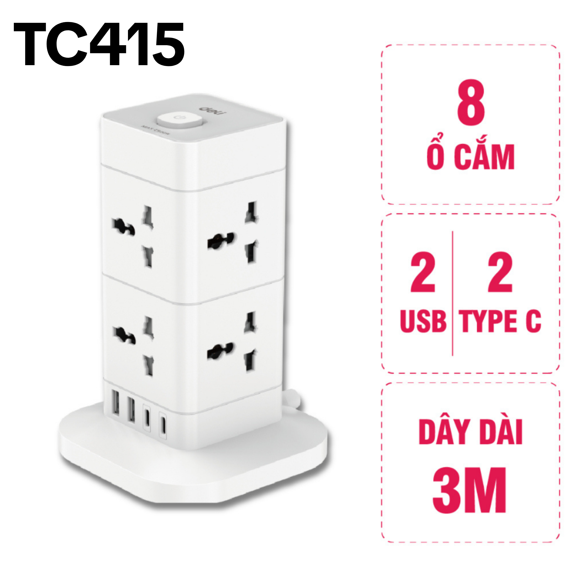 Ổ điện lập phương_8 ổ+2A2C+3m C