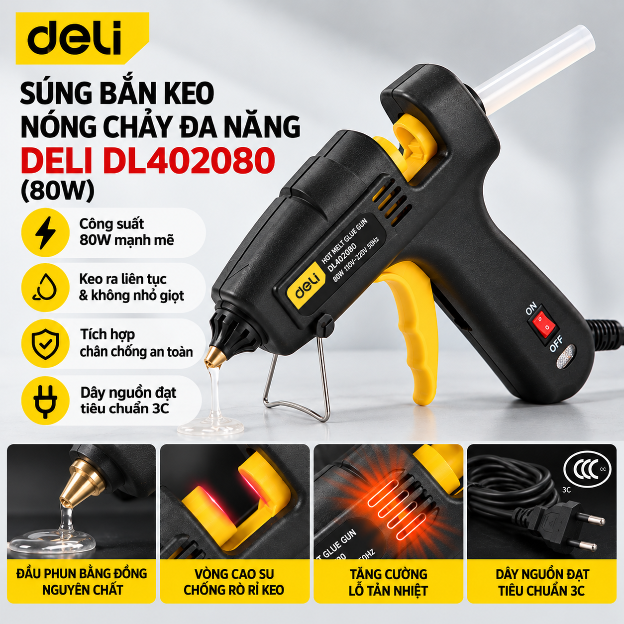 Súng bắn keo 80W đen