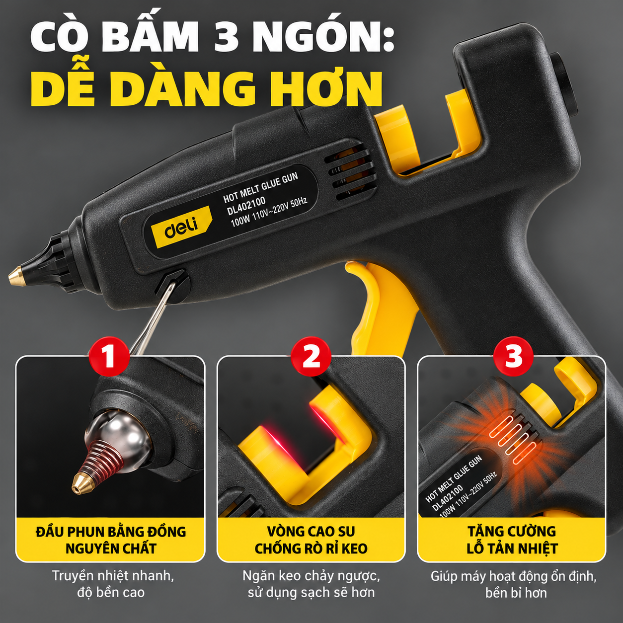 Súng bắn keo nến 100W - Đen