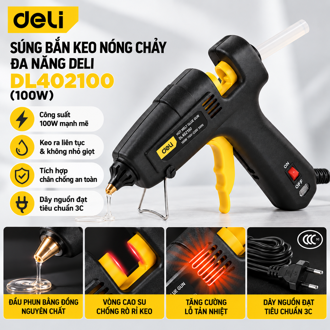 Súng bắn keo nến 100W - Đen