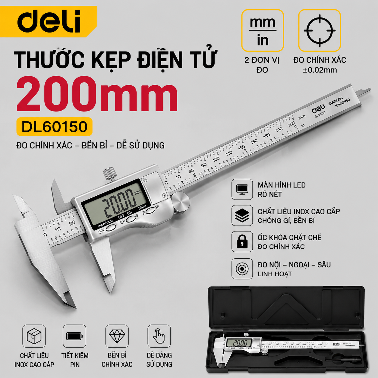 Thước kẹp Vernier 200mm có màn led