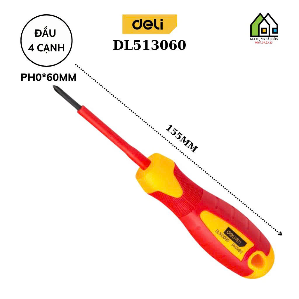 Tua vít cách điện 4 cạnh PH0x60mm