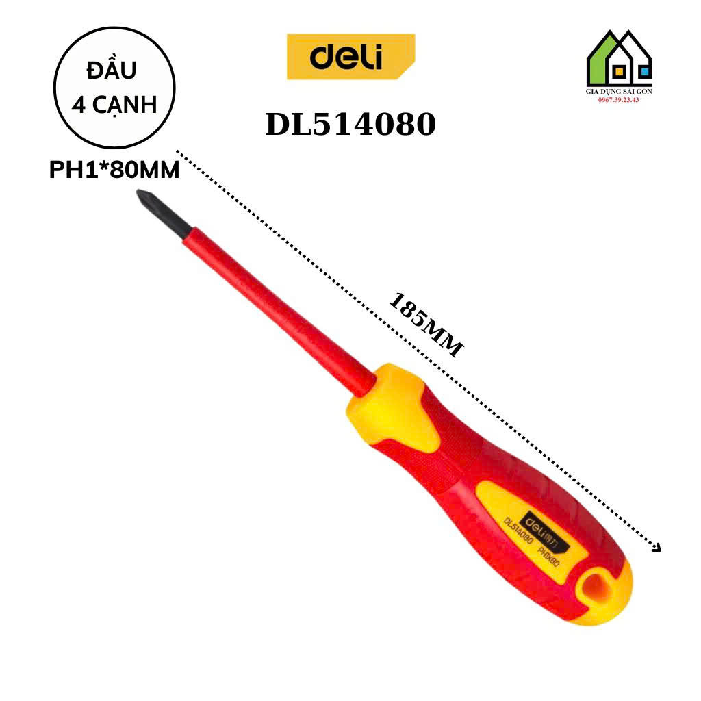 Tua vít cách điện 4 cạnh PH1x80mm