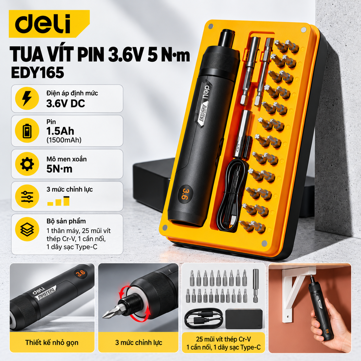 Tua vít pin 3.6V 5N-m