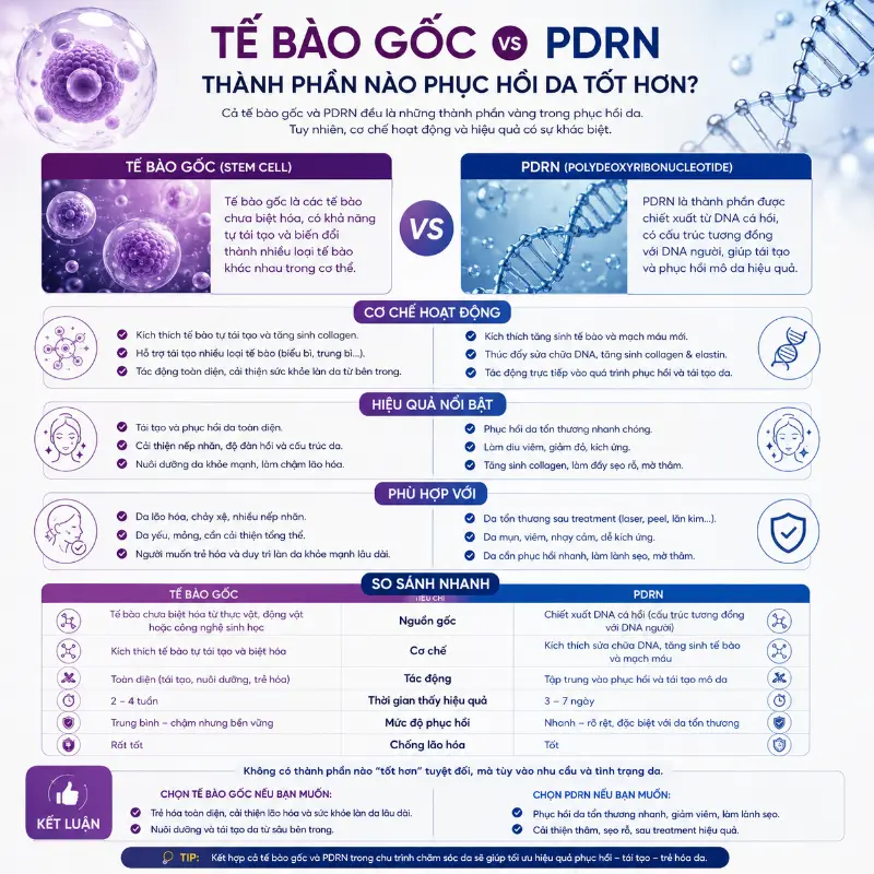 Tế Bào Gốc vs PDRN: Thành Phần Nào Phục Hồi Da Tốt Hơn?