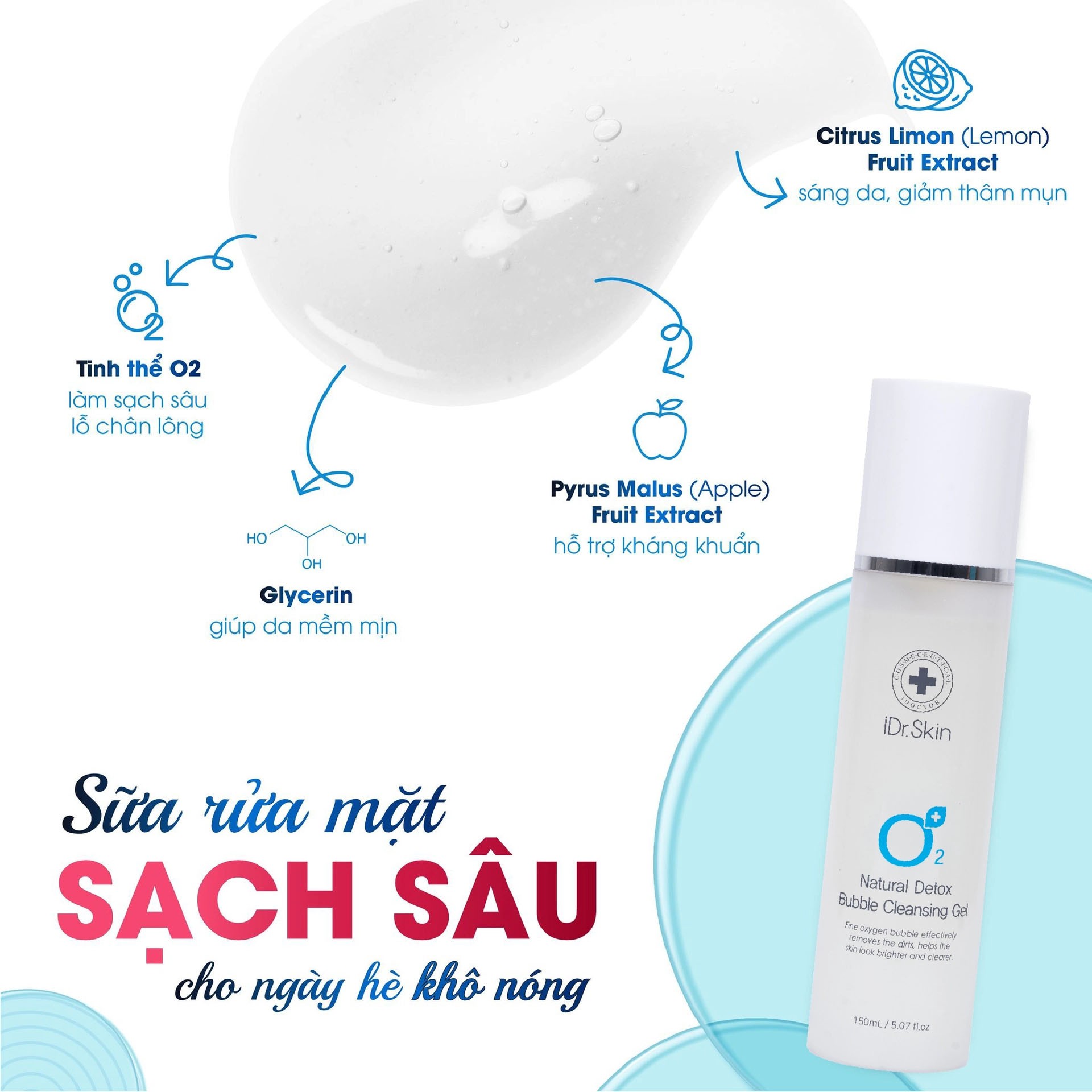 Sữa rửa mặt tự tạo bọt IDr. Skin O2 Natural Detox Bubble Cleansing Gel Idrskin