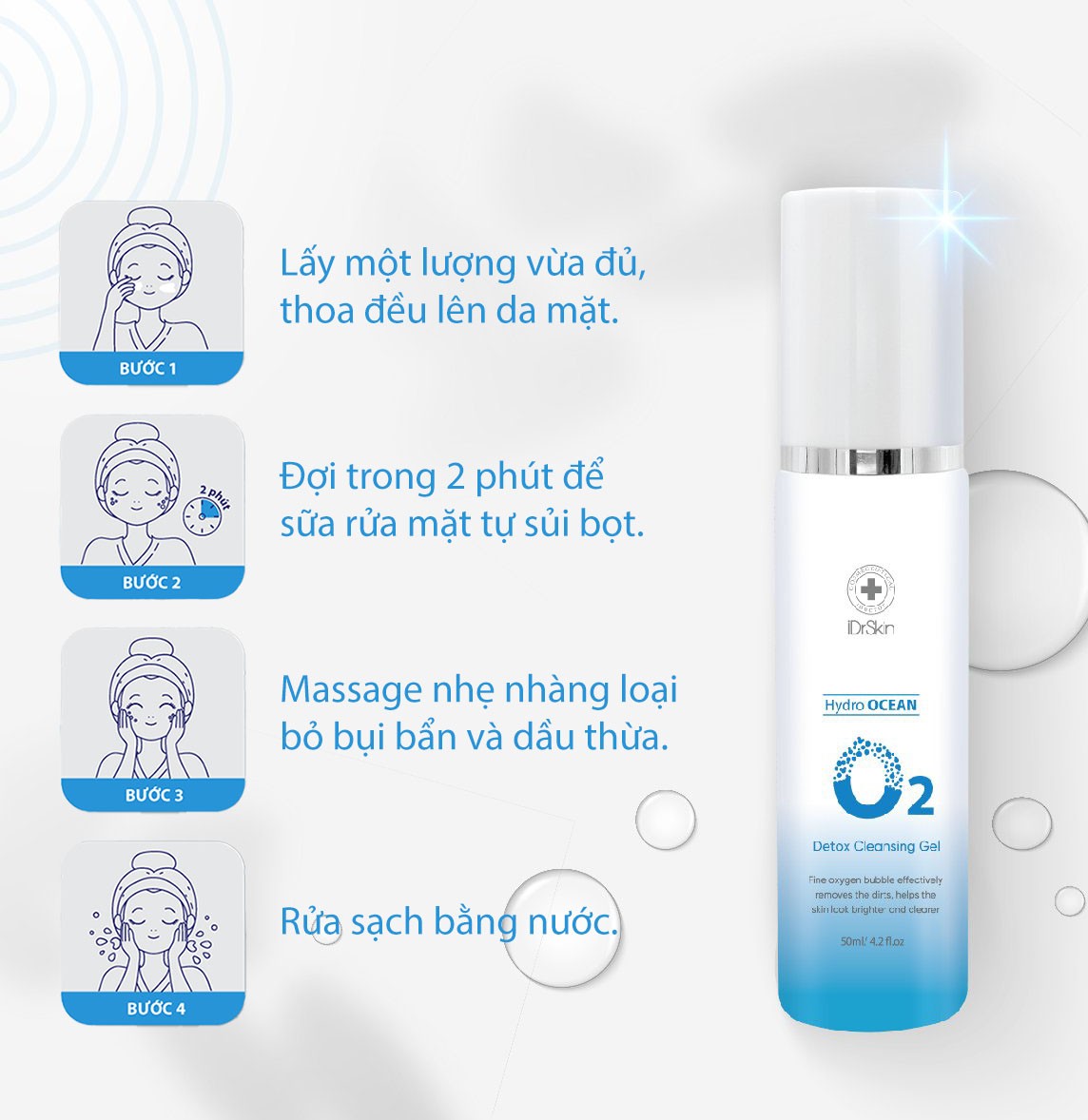 Sữa rửa mặt làm sạch sâu không lo mất ẩm O2 Detox Cleansing Gel Idrskin