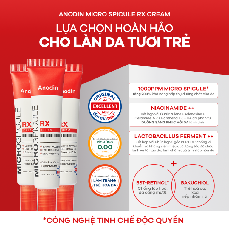 Kem vi gai retinol trẻ hoá căng bóng da Anodin Micro Spicule RX Cream 15ml