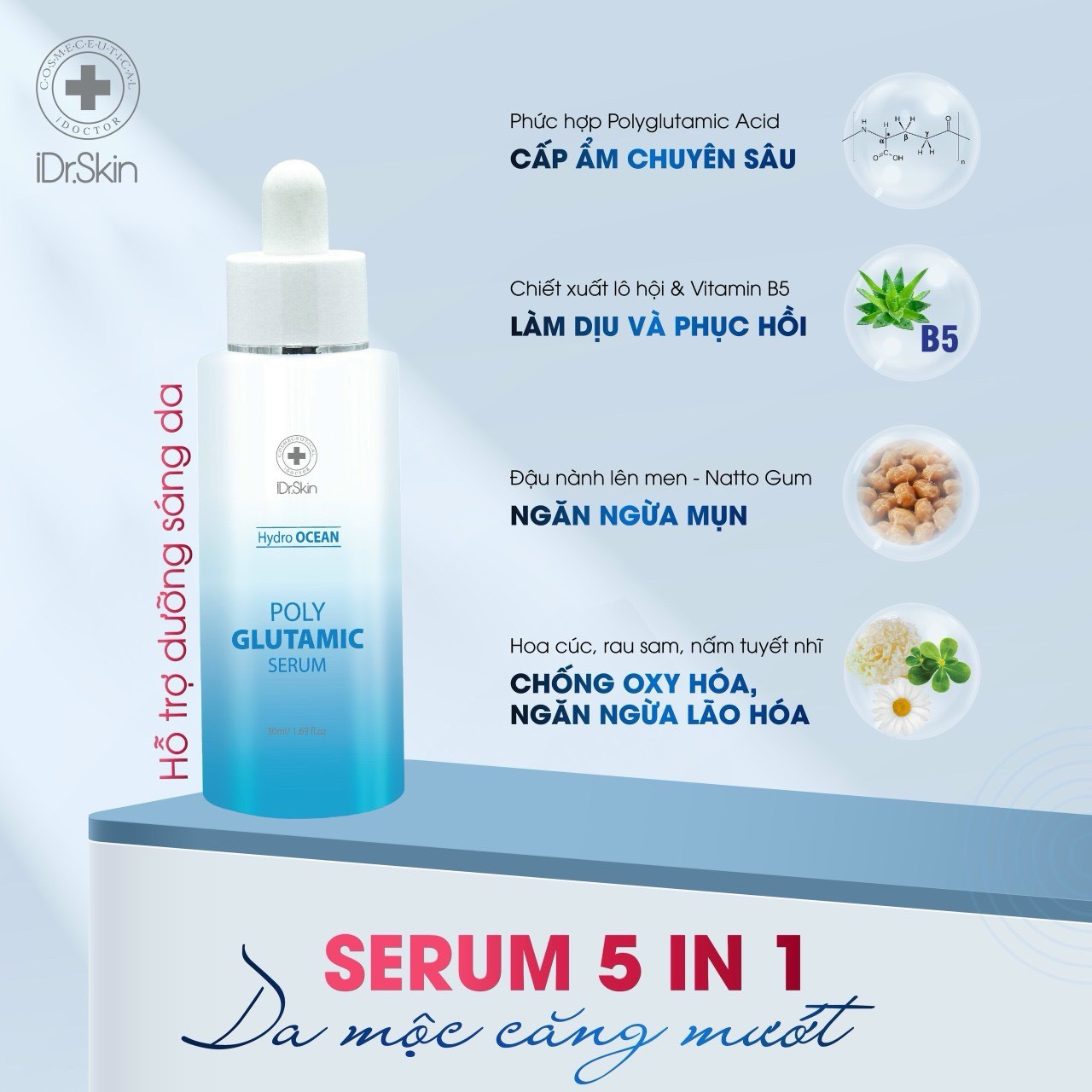 Serum cấp và khoá ẩm chuyên sâu Poly Glutamic Serum Idrskin