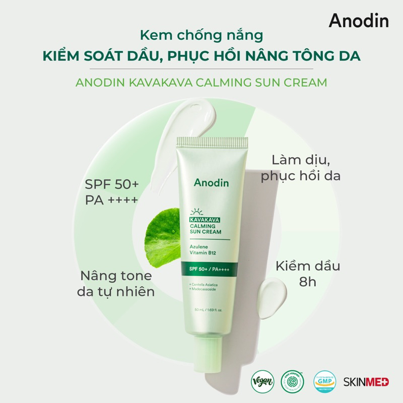 Kem chống nắng thuần vật lý cho da dầu mụn, nhạy cảm ANODIN KAVA KAVA Calming Sun Cream 50ml