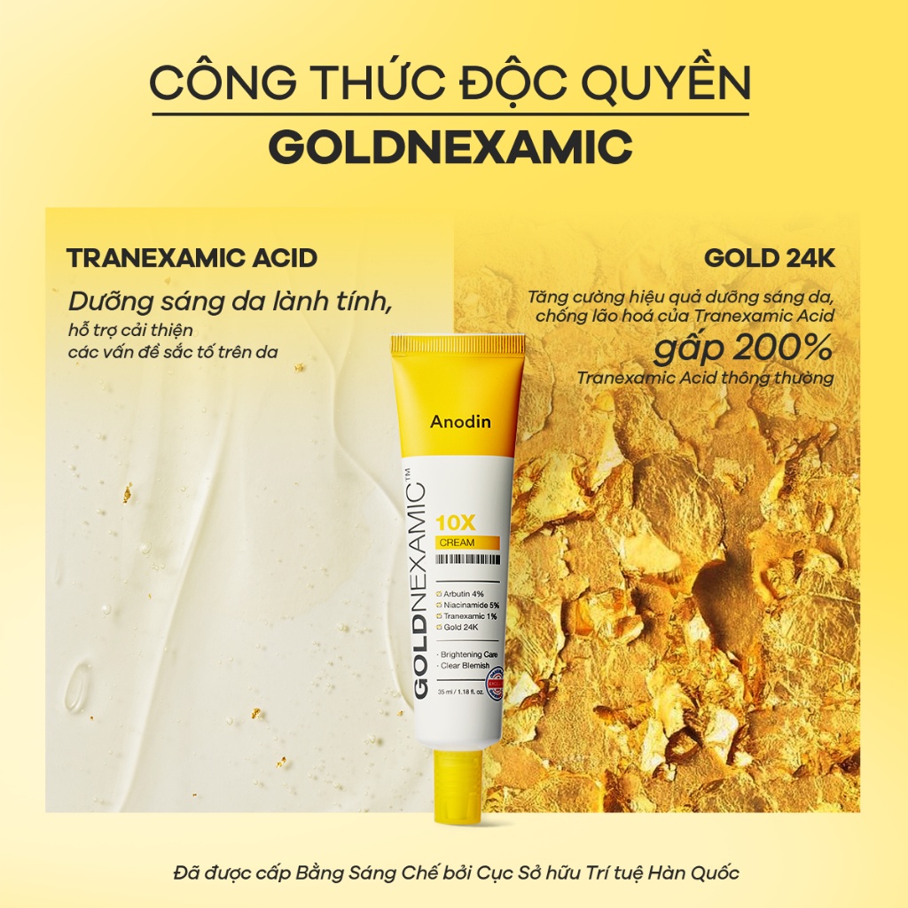 Kem dưỡng trắng mờ thâm nám đa tầng Anodin GOLDNEXAMIC 10X Cream 35ml