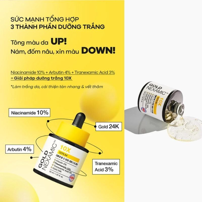 Serum trắng da mờ thâm nám đa tầng Anodin GOLDNEXAMIC 10X Serum 30ml