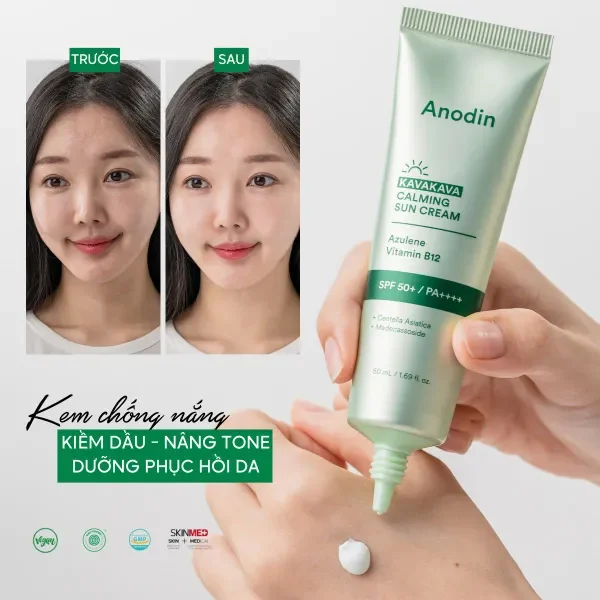 Kem chống nắng thuần vật lý cho da dầu mụn, nhạy cảm ANODIN KAVA KAVA Calming Sun Cream 50ml