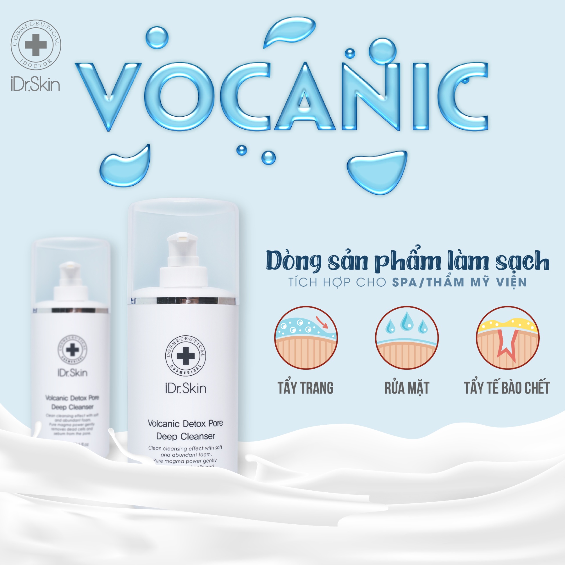 Sữa rửa mặt phù hợp cho da thường, da dầu, da khô Volcanic Detox Pore Deep Cleanser Idrskin