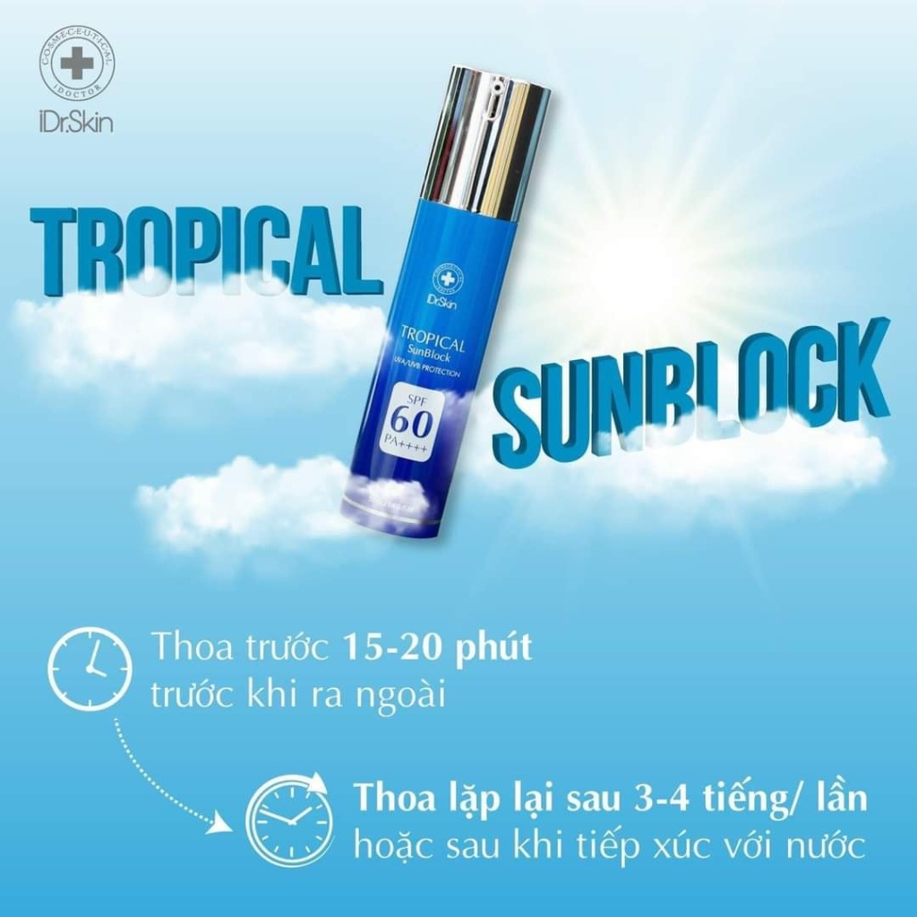 Kem chống nắng phổ rộng SPF 60 & PA +++ Tropical Sunblock Idrskin