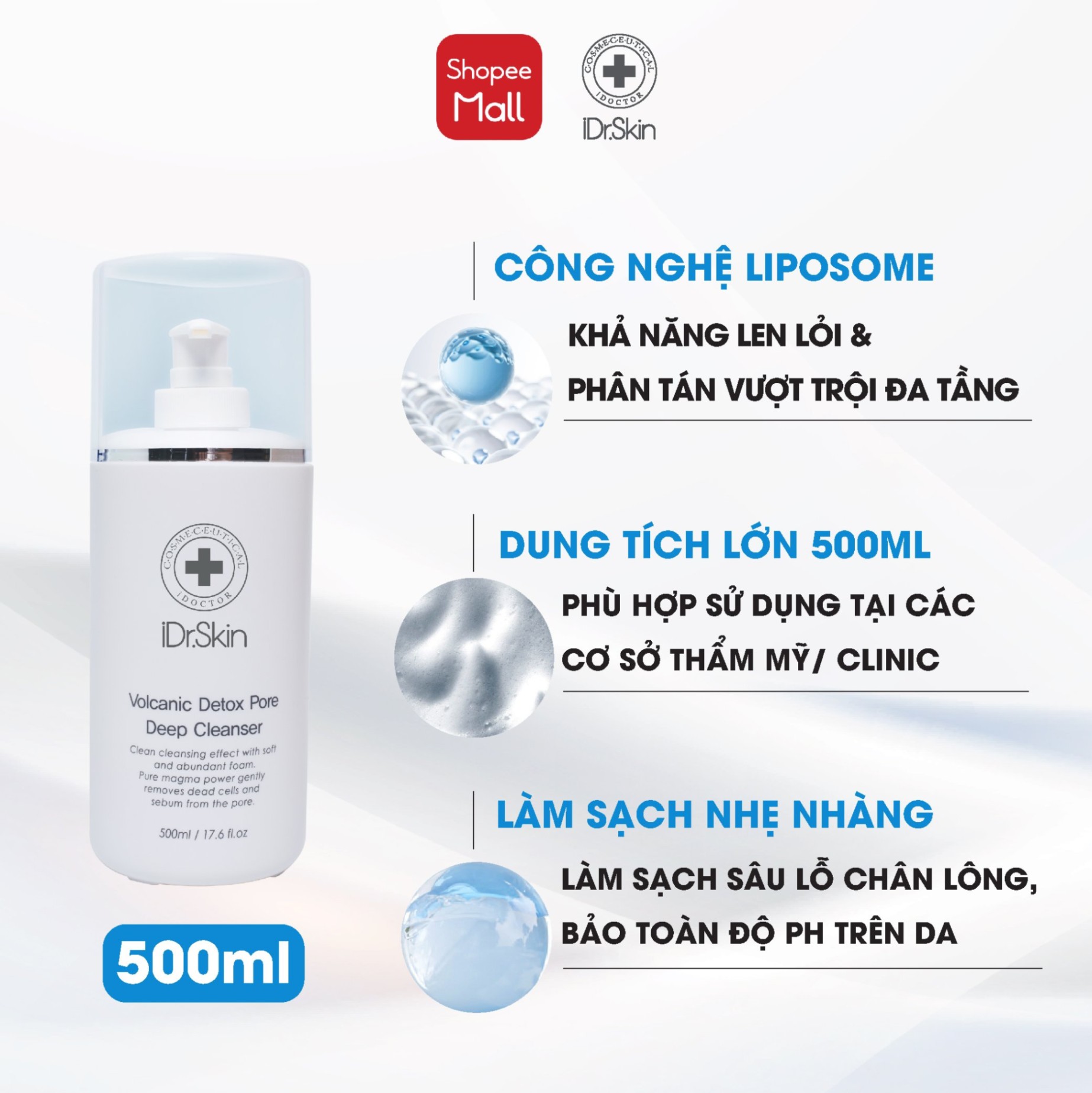 Sữa rửa mặt phù hợp cho da thường, da dầu, da khô Volcanic Detox Pore Deep Cleanser Idrskin