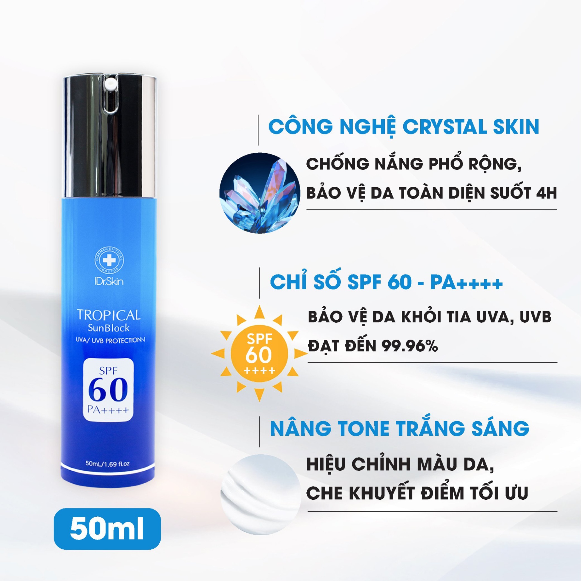 Kem chống nắng phổ rộng SPF 60 & PA +++ Tropical Sunblock Idrskin