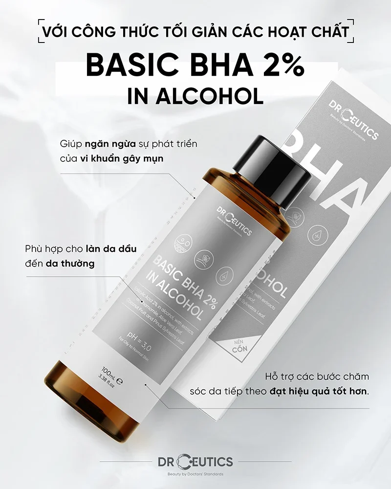 Toner thoáng lỗ chân lông giảm mụn DrCeutics Basic BHA 2% In Alcohol 200ml.