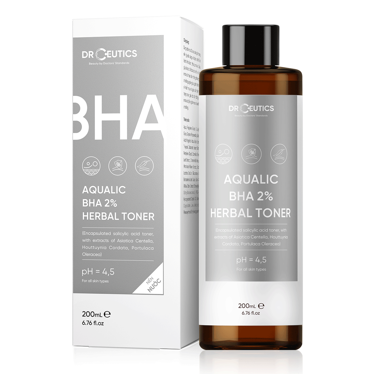 Toner giảm ngừa mụn DrCeutics Aqualic BHA 2% Herbal Toner 200ml.