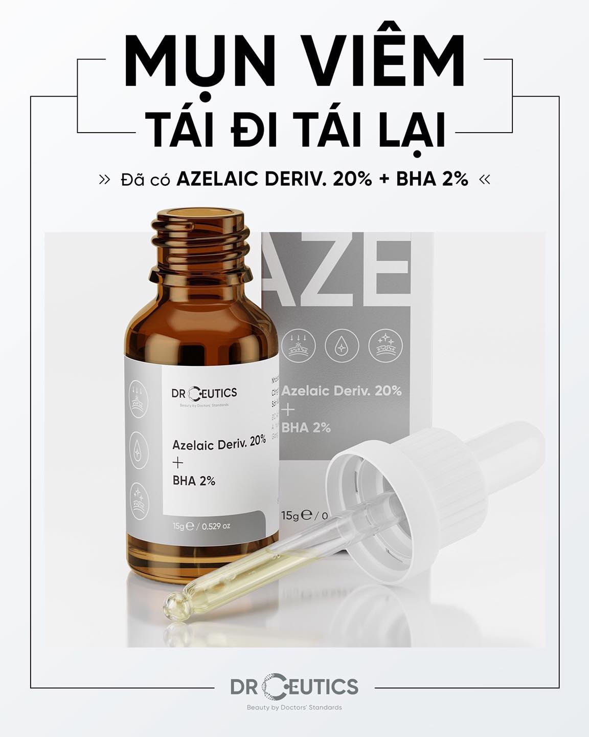 Serum giảm mụn mờ thâm DrCeutics Azelaic Deriv 20% + BHA 2% 15g