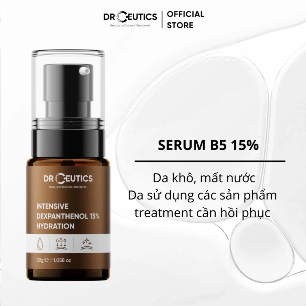 Serum cấp ẩm và phục hồi da DrCeutics Vitamin B5 15% Intensive Dexpanthenol 15% Hydration 30g