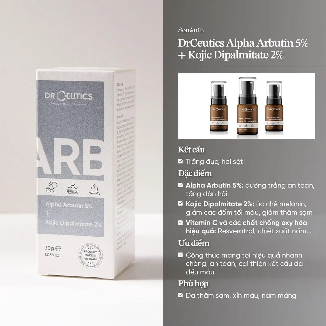 Serum làm sáng đều màu da DrCeutics Alpha Arbutin 5% + Kojic Dipalmitate 2% 30gr