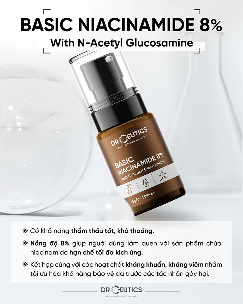 Serum làm sáng da DrCeutics Vitamin B3 8% Niacinamide 8% + NAG + Kẽm PCA 30gr