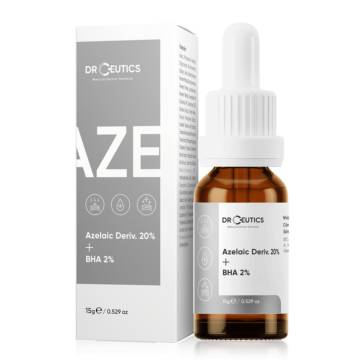 Serum giảm mụn mờ thâm DrCeutics Azelaic Deriv 20% + BHA 2% 15g