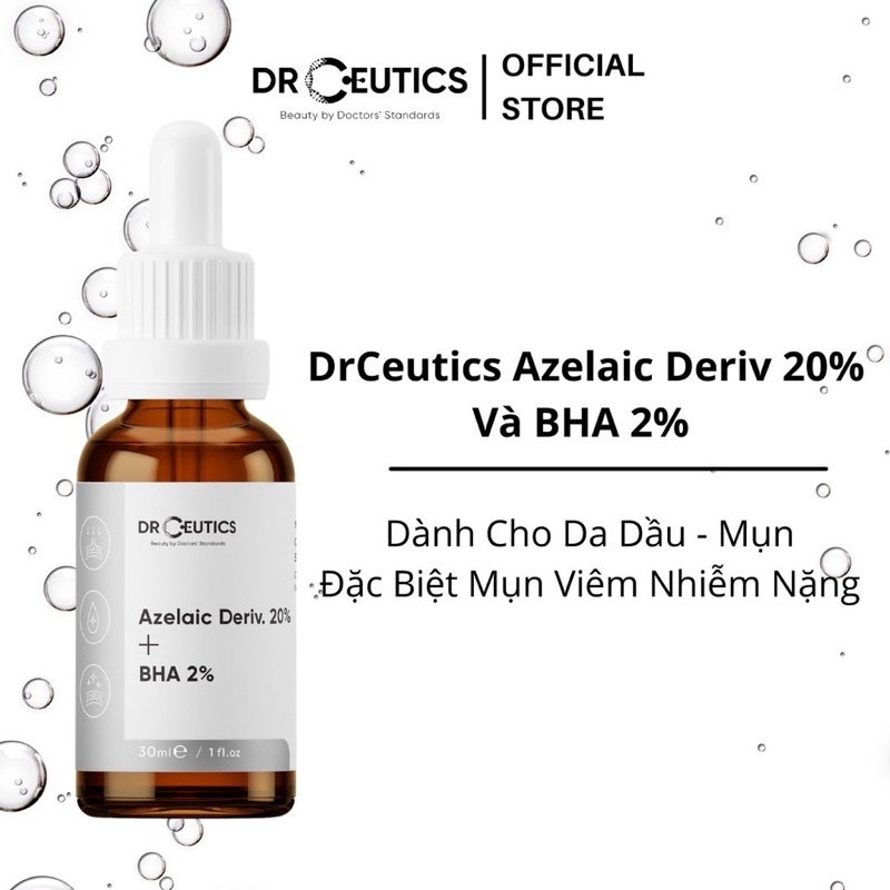 Serum giảm mụn mờ thâm DrCeutics Azelaic Deriv 20% + BHA 2% 15g