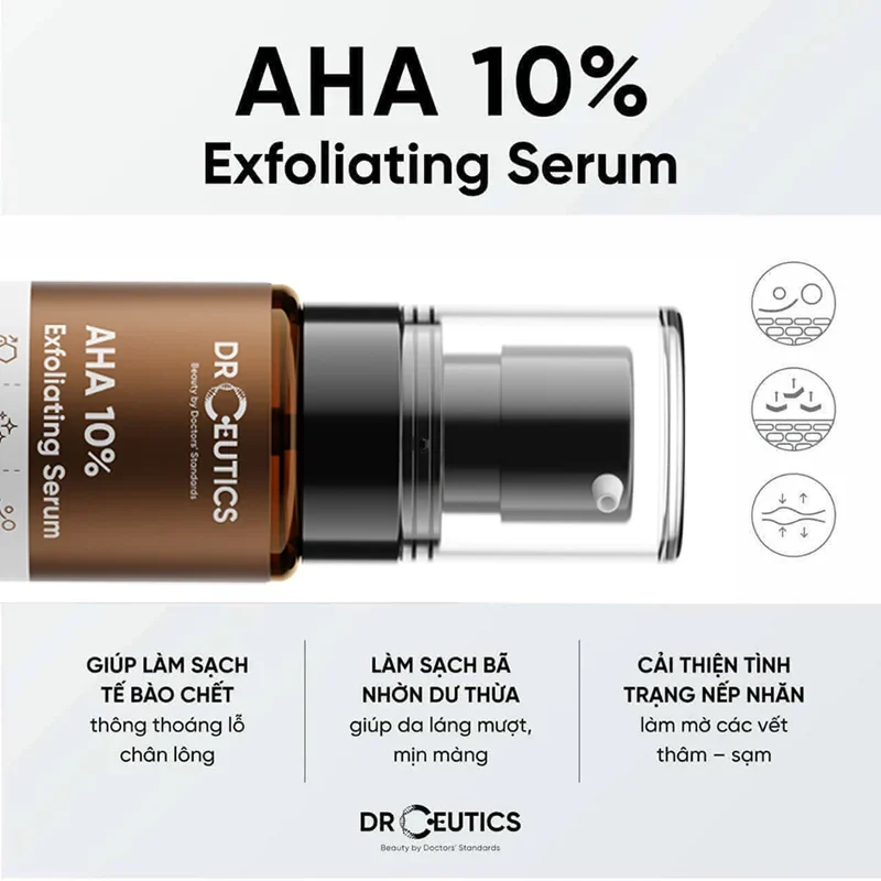 Serum tẩy da làm sáng DrCeutics AHA 10% Exfoliating Serum 30ml.