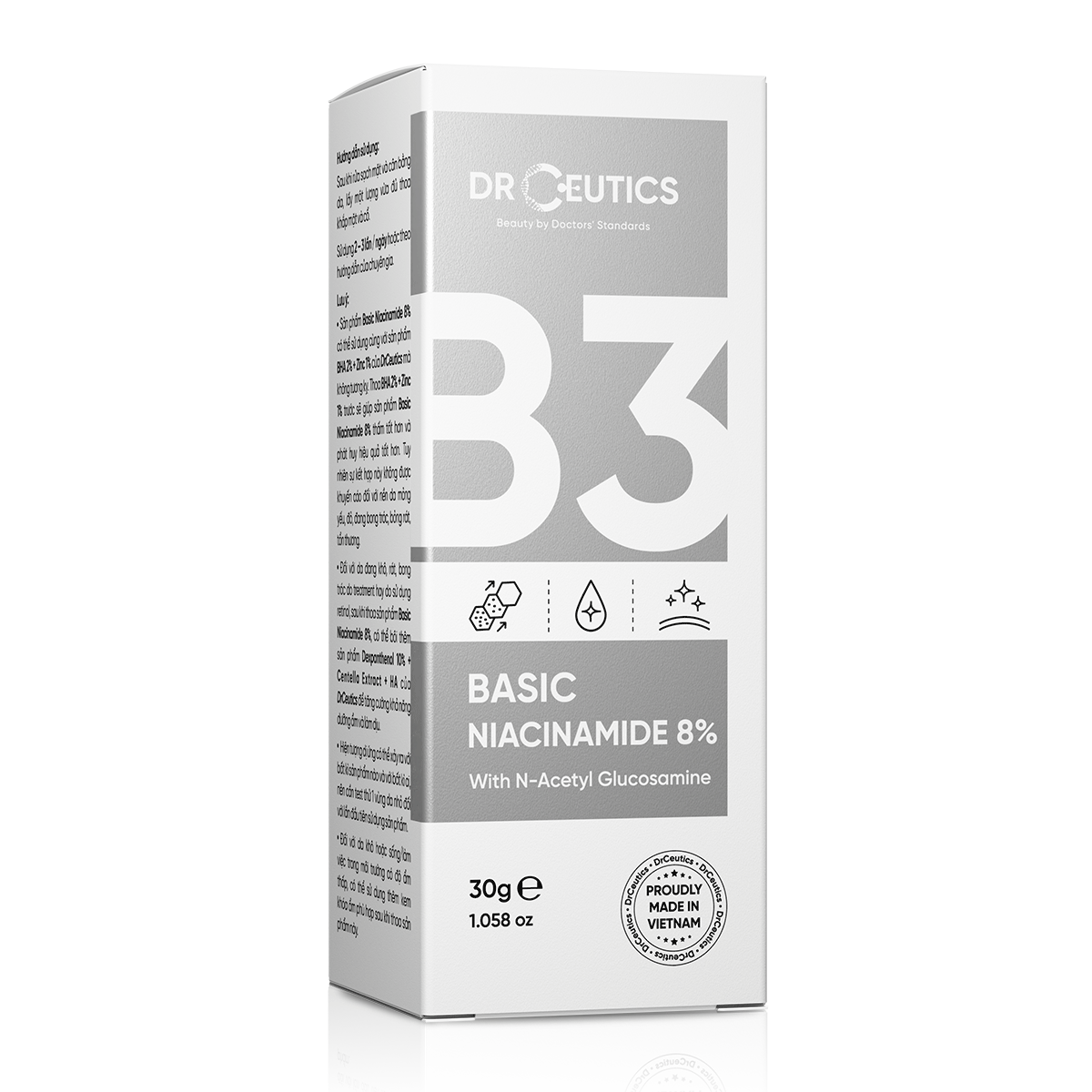 Serum làm sáng da DrCeutics Vitamin B3 8% Niacinamide 8% + NAG + Kẽm PCA 30gr