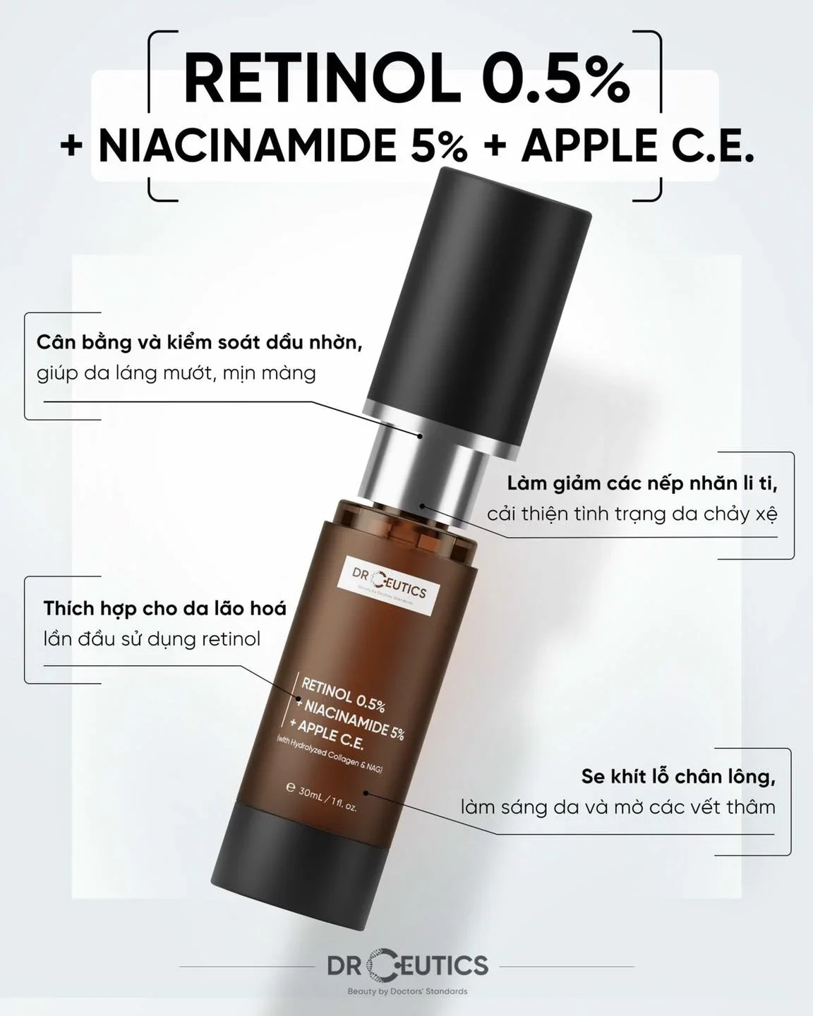 Kem chống lão hóa DrCeutics Retinol 0,5% + Niacinamide 5% + Apple C.E 30ml.