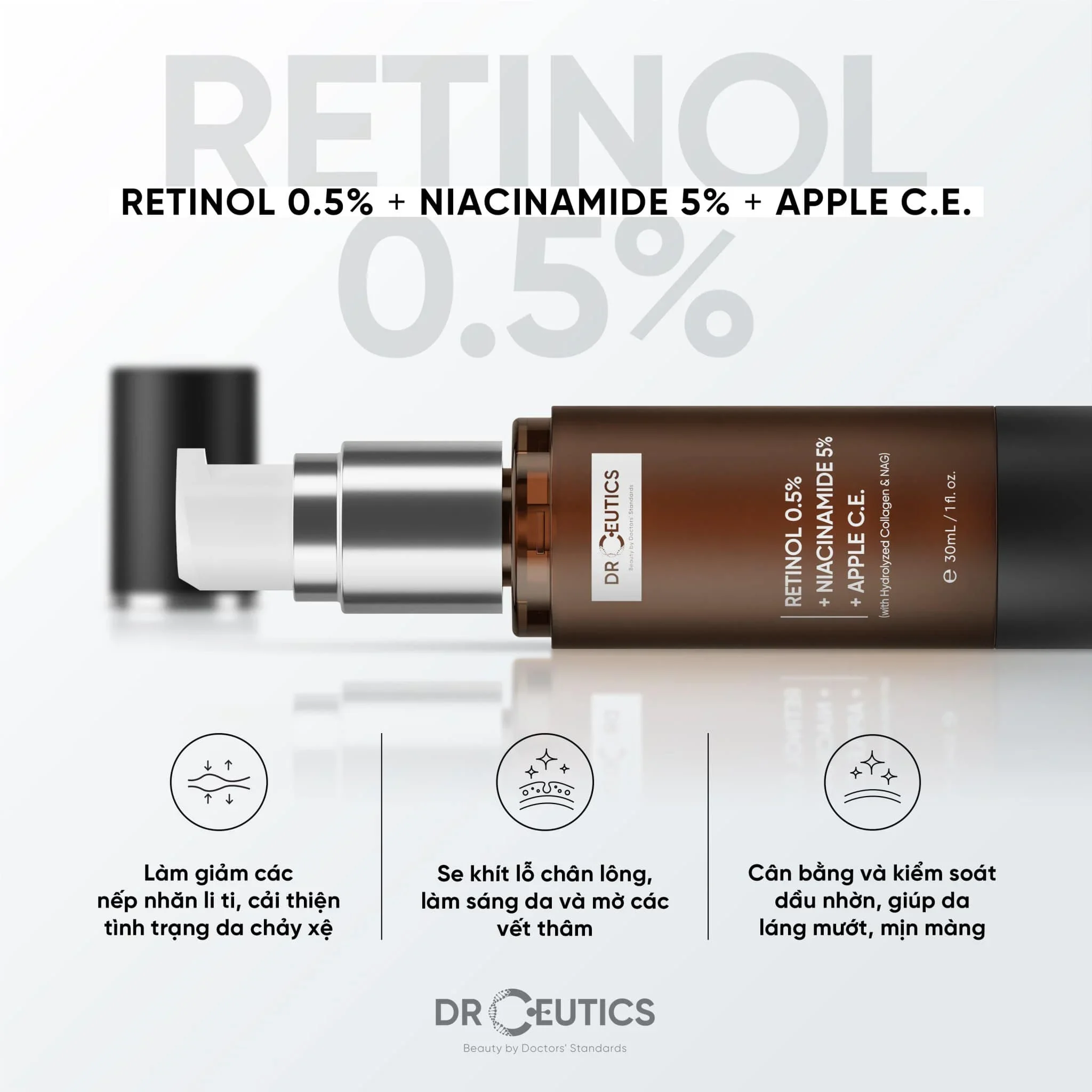 Kem chống lão hóa DrCeutics Retinol 0,5% + Niacinamide 5% + Apple C.E 30ml.