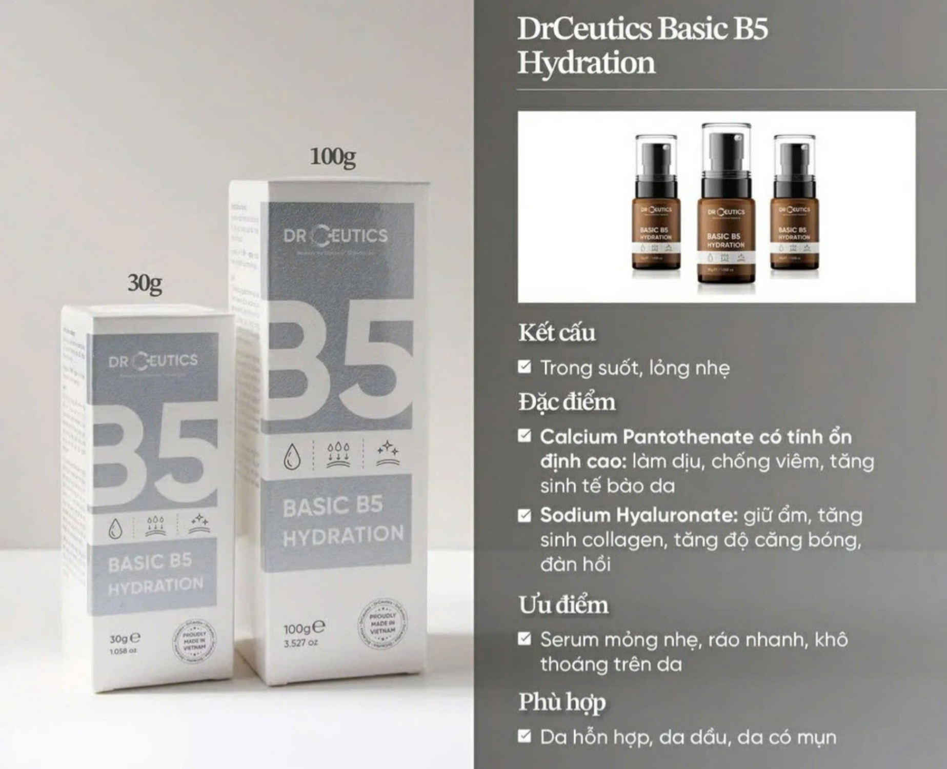 Serum cấp ẩm nuôi dưỡng da Drceutics Basic HA Hydration 30g