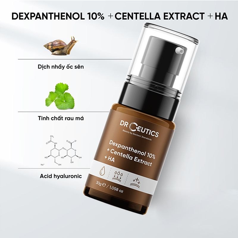 Serum cấp ẩm và phục hồi da DrCeutics Vitamin B5 10% Dexpanthenol 10% + Centella Extract + HA 30g