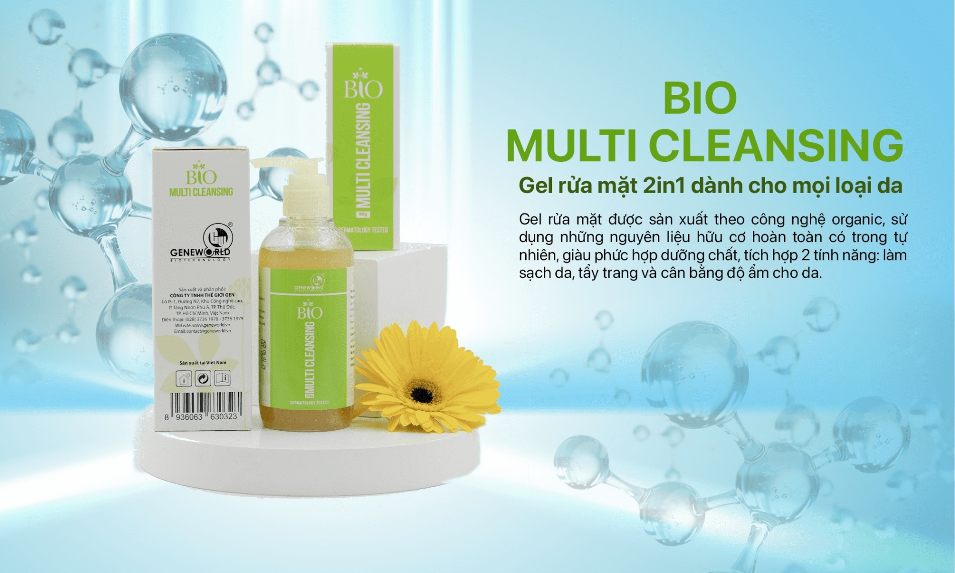 Sữa rửa mặt vừa tẩy trang vừa rửa mặt Organic Geneworld - Bio Multi Cleansing 2 in 1