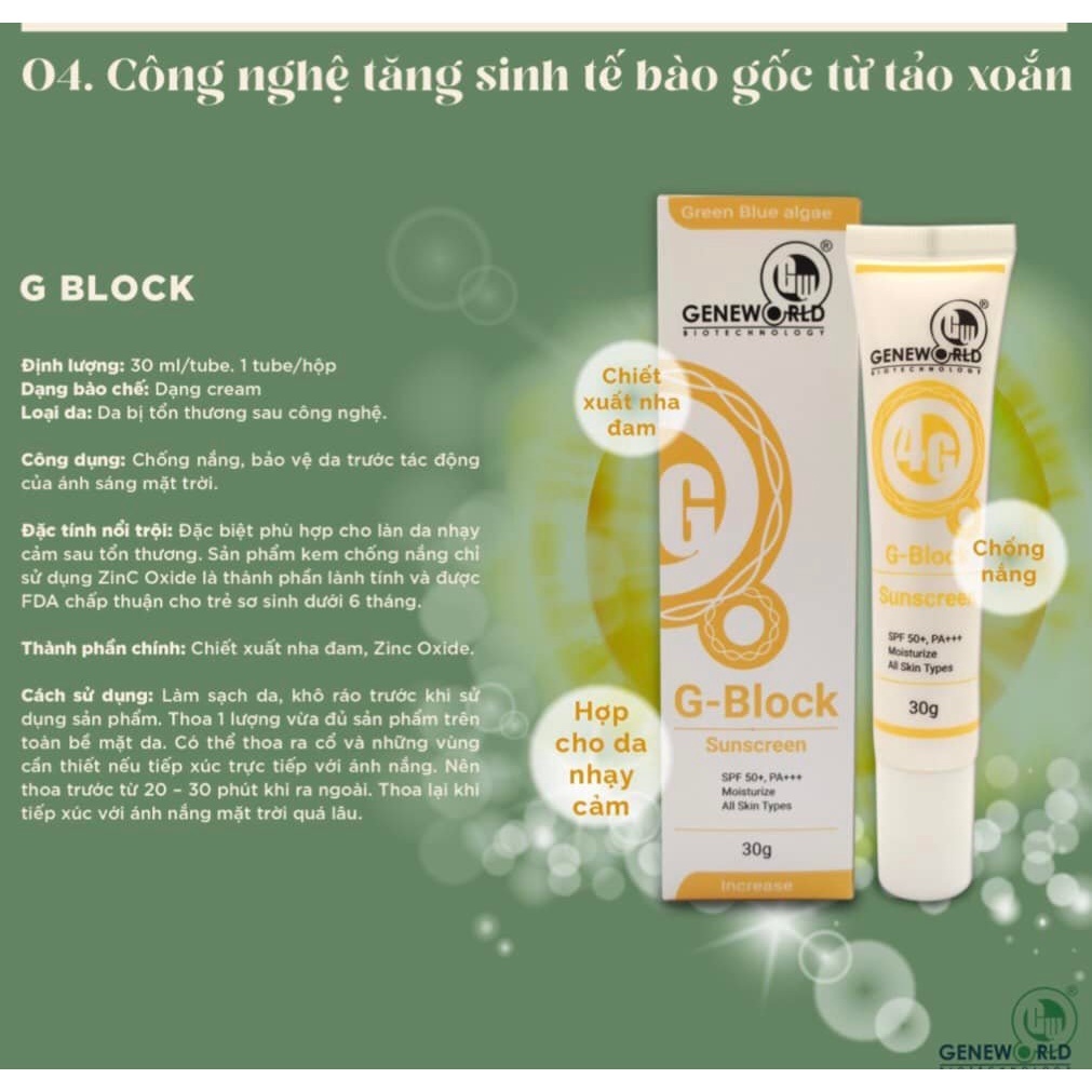 Kem chống nắng cho da sau xâm lấn Geneworld G-Block 30g