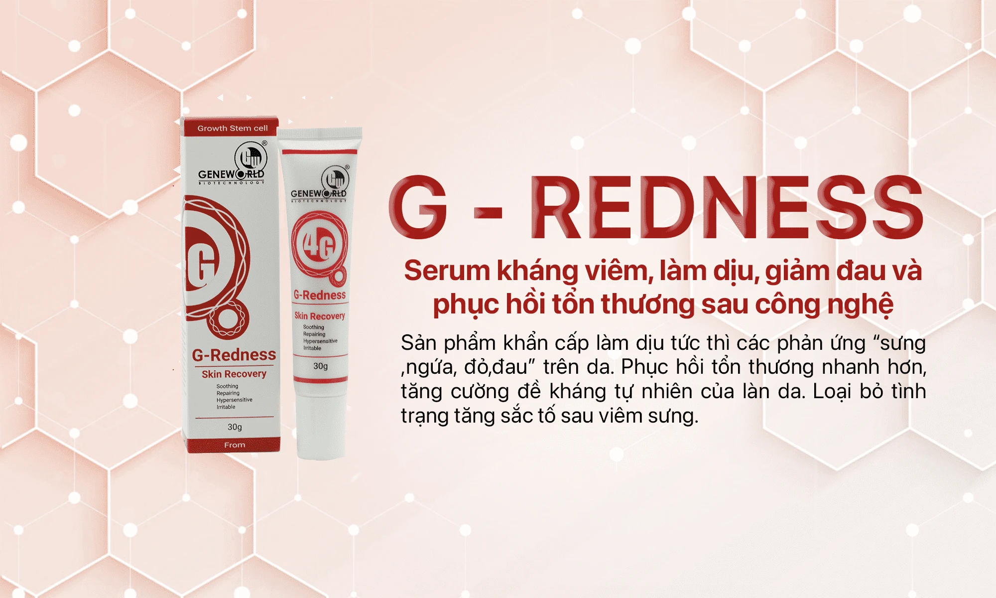 Serum hỗ trợ làm dịu da, phục hồi tổn thương da sau xâm lấn Geneworld G - Redness 30g