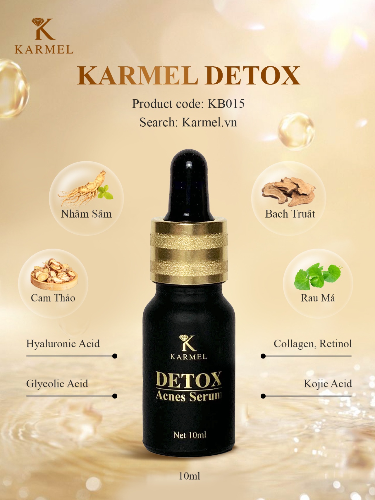 Serum loại bỏ mụn đầu đen bã nhờn dưỡng trắng da Detox Acnes Karmel